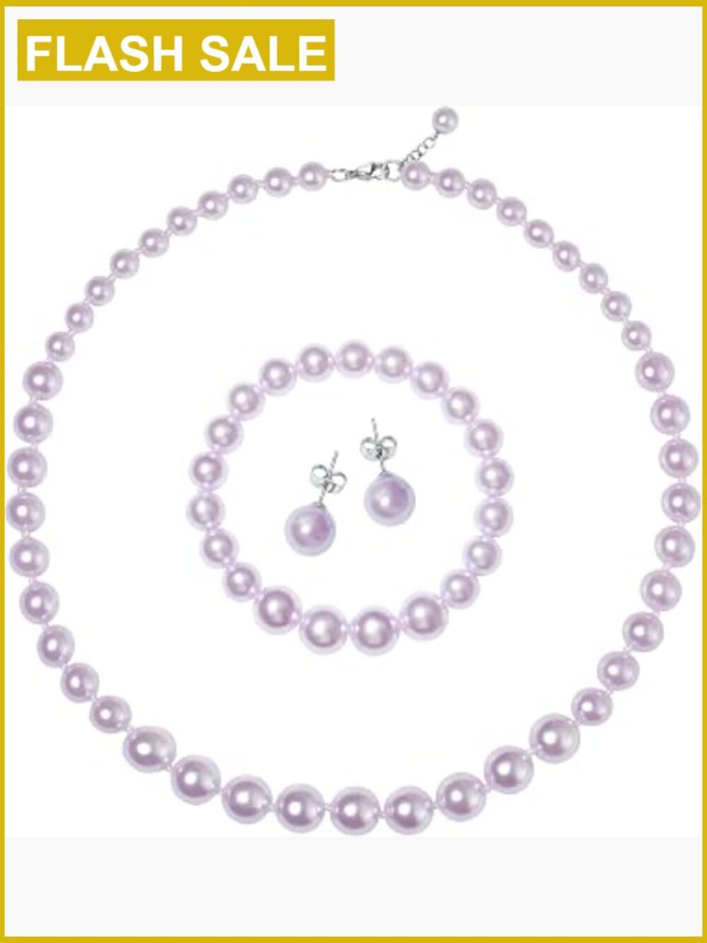 3-Piece Faux Pearl Jewelry Set - Necklace Bracelet & Earrings